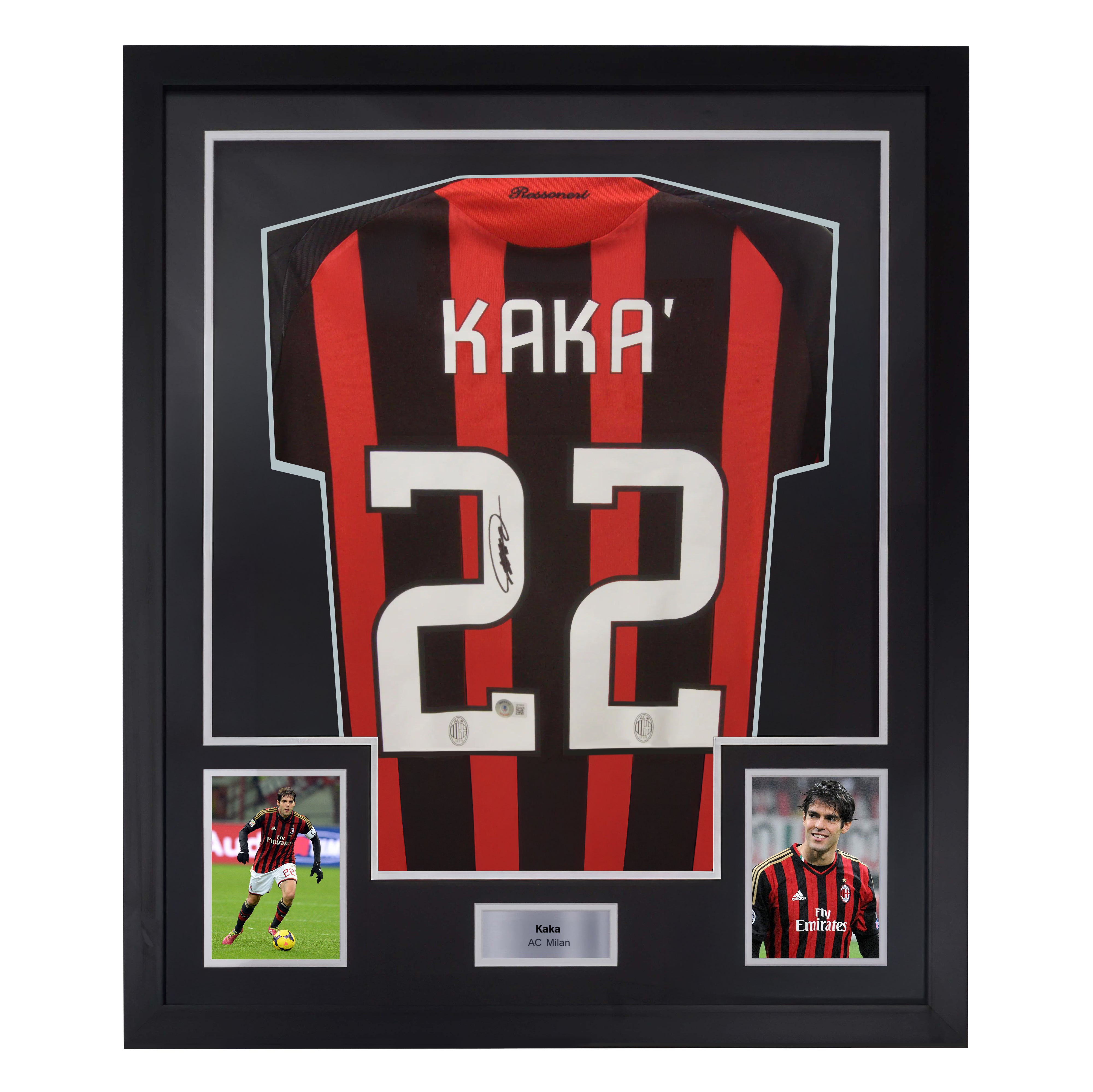 Framed Ricardo Kaka Signed AC Milan Home Soccer Jersey #22 with Beckett Witness